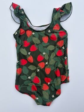 Pearl Street Swim Green Strawberry Print Swimsuit